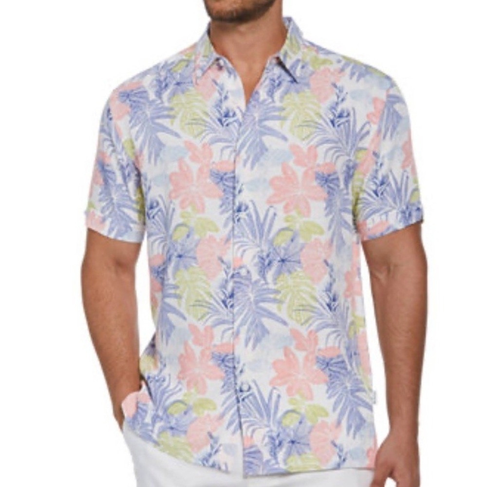 Cubavera Men's Large Short Sleeve Vacation Tropical Print Shirt Old Money Travel